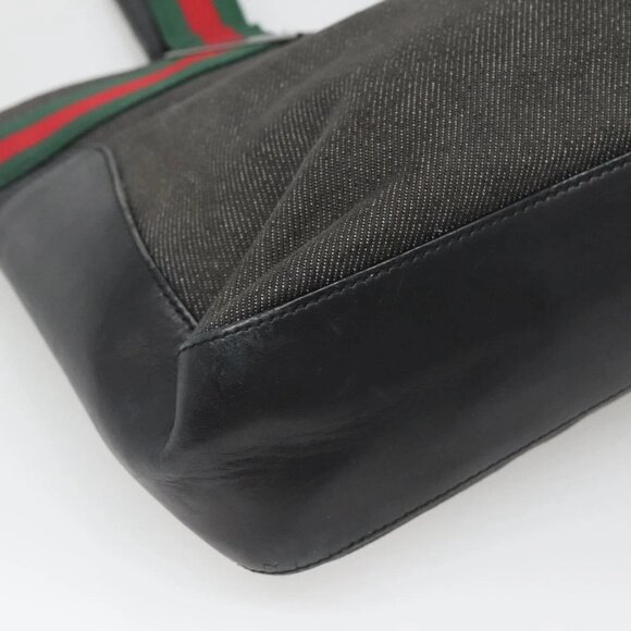 GUCCI Web Sherry Line Tote Bag Canvas Red Gray Green 73983 Auth BA2478 - Picture 4 of 16